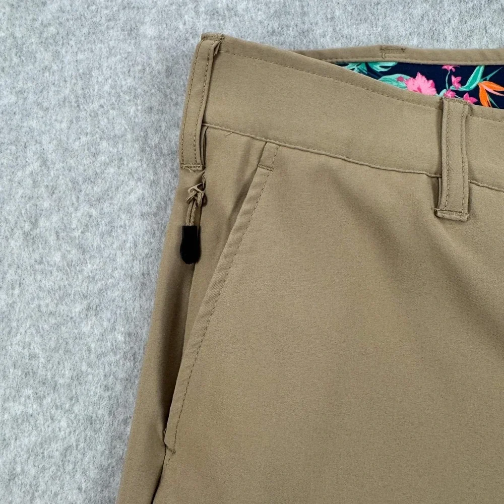 Birdie Bound Pants Mens 32 Beige Golf Khakis Stretch Zip Pocket Casual 32x31
